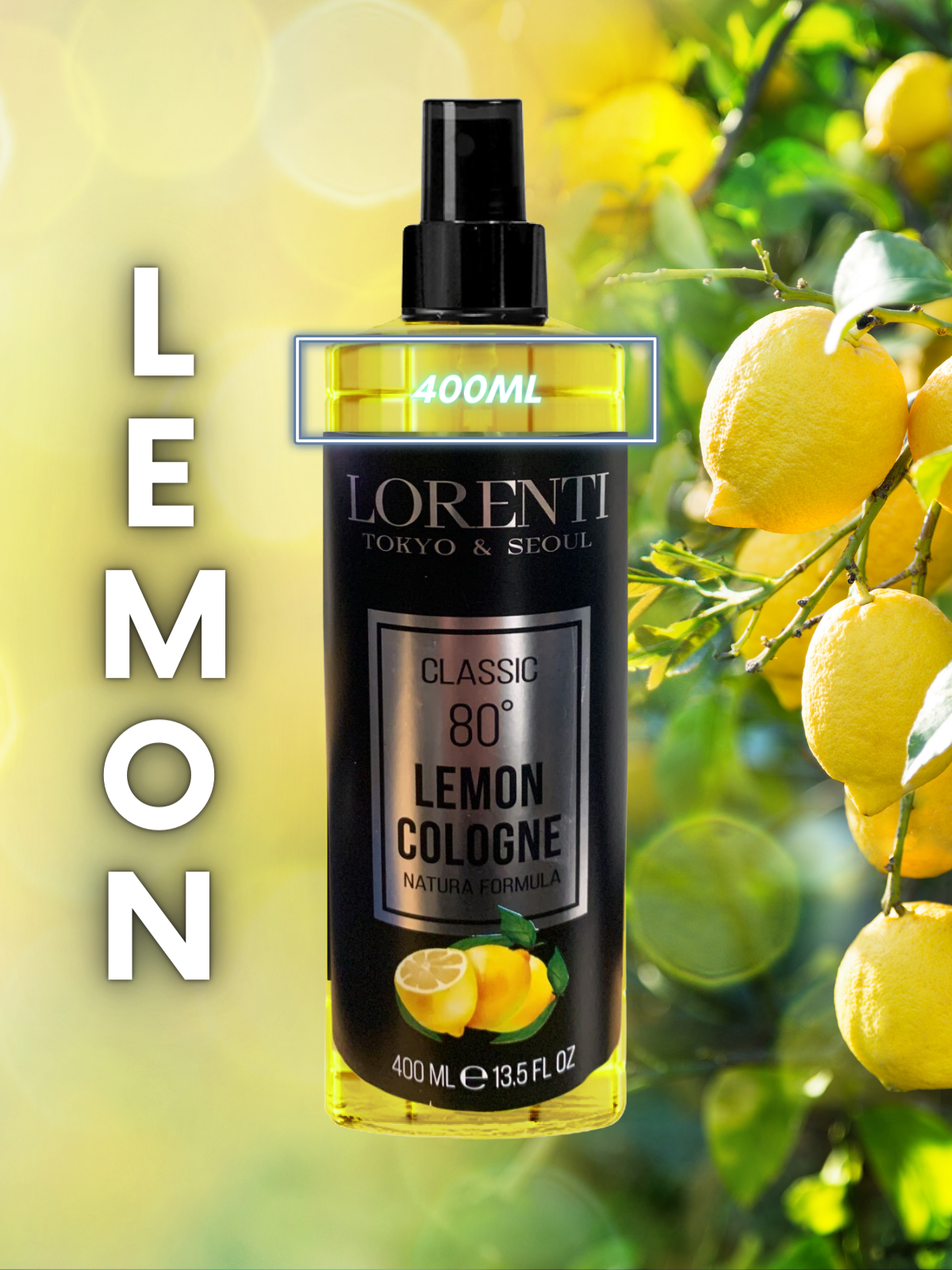 Lorenti 80° Traditional Lemon Afte Shave Cologne | Long Lasting Mens Cologne | Clean, Refined, Masculine Perfume for Men Sterilize Skin 400ml