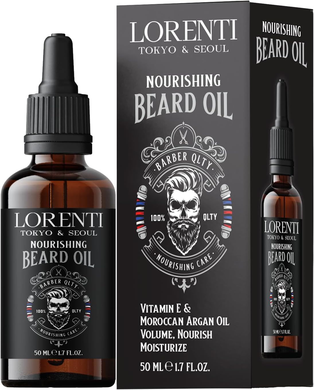 Lorenti Premium Beard Oil 100% Natural Beard Conditioner & Organic Moroccan Argan | Vitamin E Beard Oils Helps Volume, Moisturize & Nourish Beard Growth 50ml